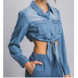 White Button-Up Tie-Front Shirt